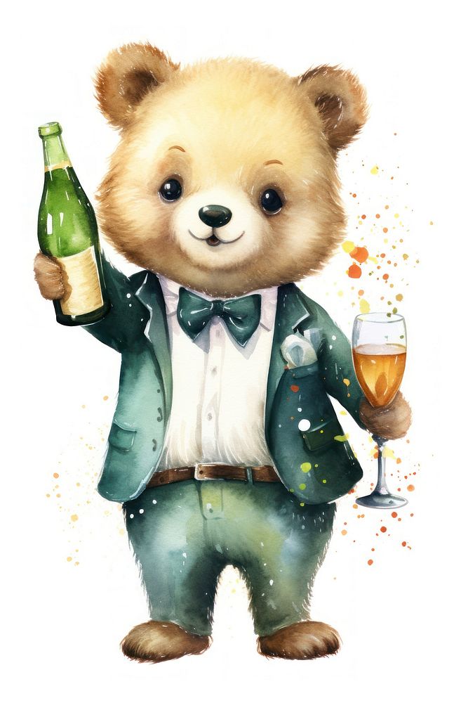Bear champagne bottle mammal. AI generated Image by rawpixel.