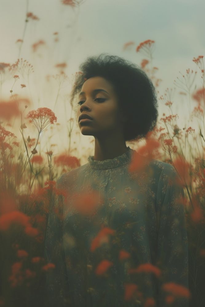 African american flower photography portrait. AI generated Image by rawpixel.