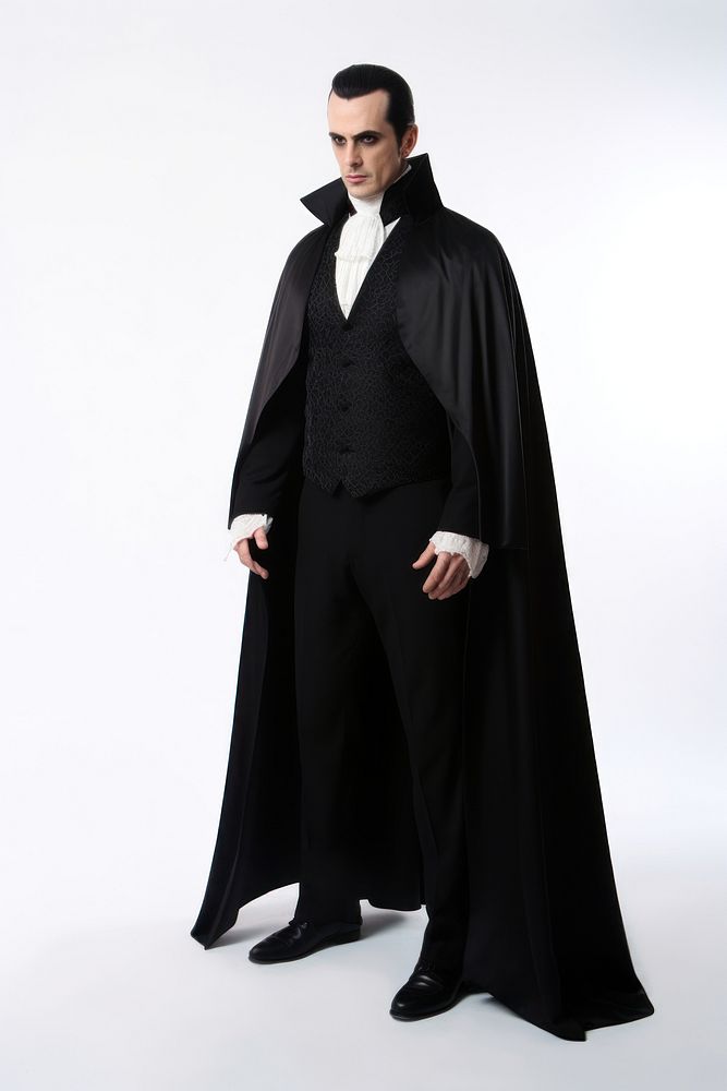 A man wearing whole black dracula suit overcoat fashion white background. AI generated Image by rawpixel.