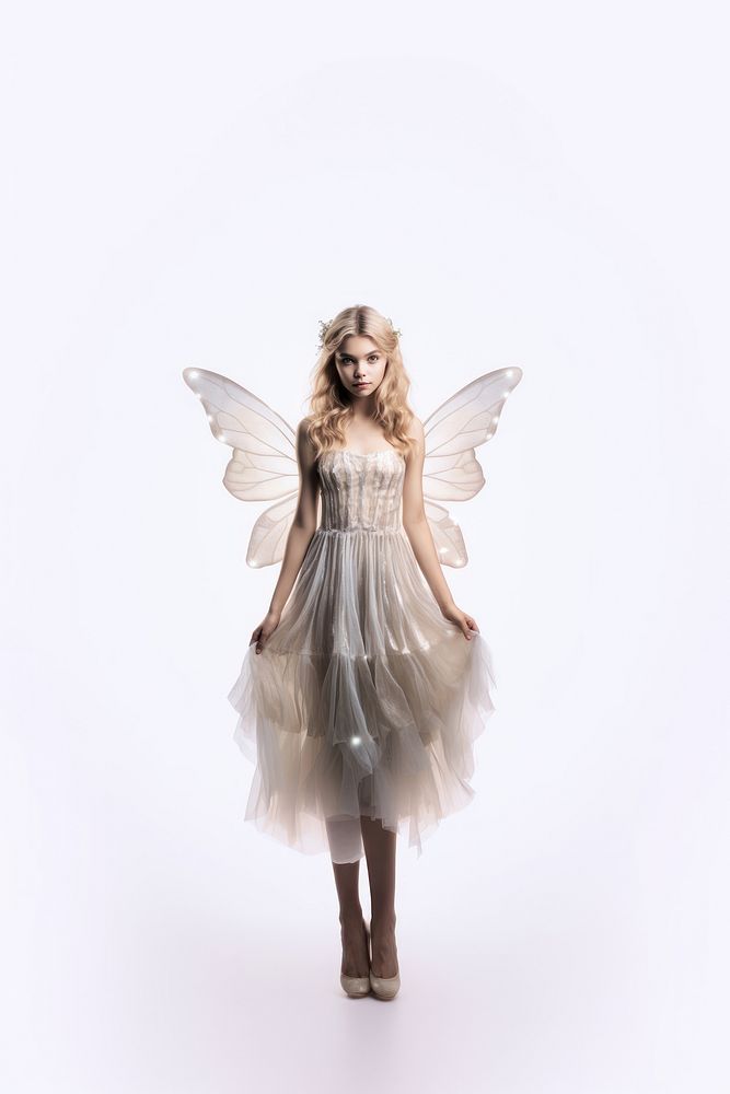 A real fairy wearing sparkling nature dress angel white white background. AI generated Image by rawpixel.