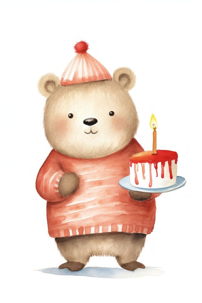 Cute pig holding birthday cake dessert representation celebration. 