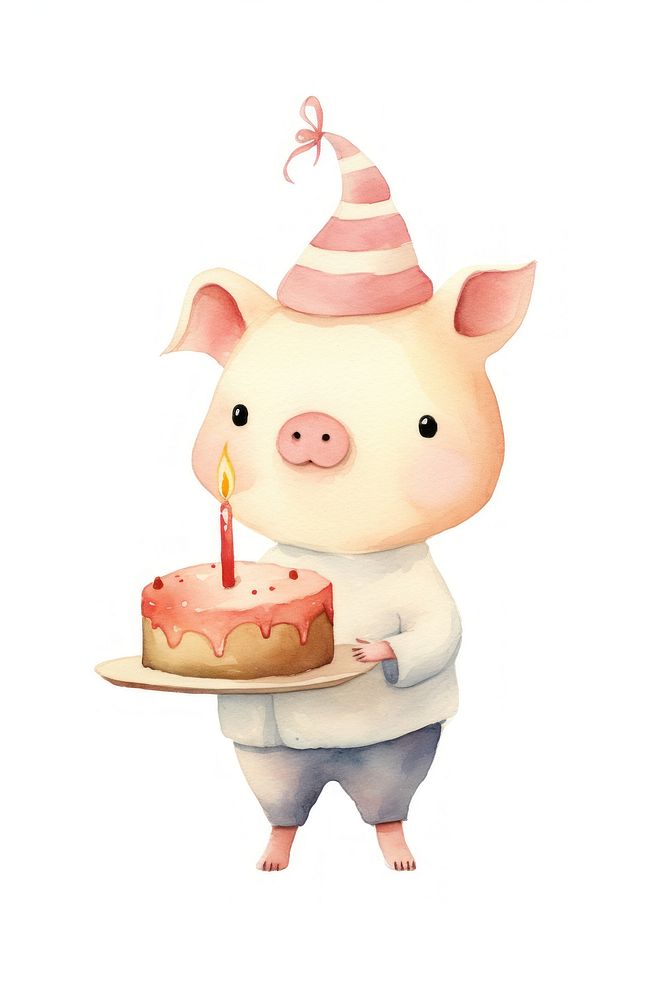 Cute pig holding birthday cake dessert food representation. AI generated Image by rawpixel.