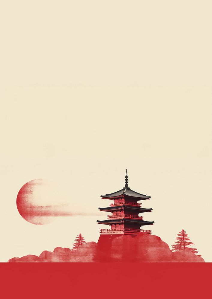 Minimal and simplified japanese iconic landmark.  