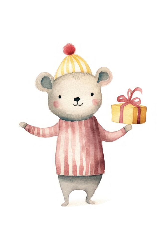 Mouse character wear sweater holding gift box cartoon cute rat. AI generated Image by rawpixel.