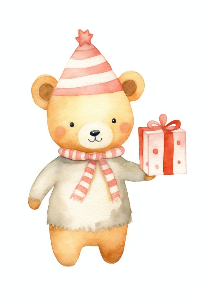 Bear character wear sweater holding gift box decoration cartoon cute. 