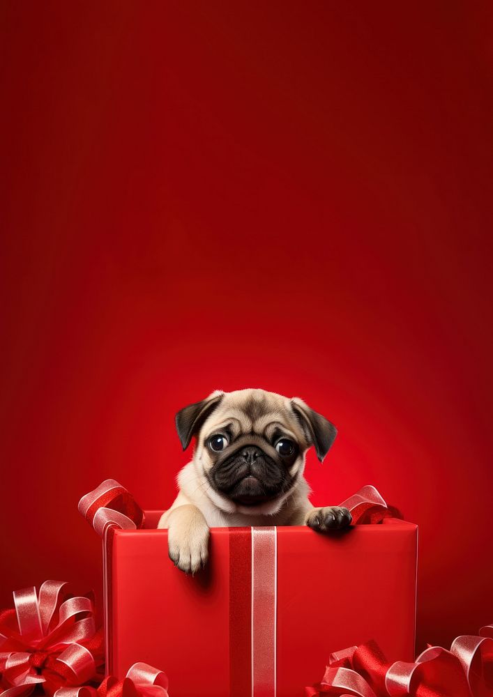 Photo of a puppy in a huge christmas gift box. AI generated Image by rawpixel. 