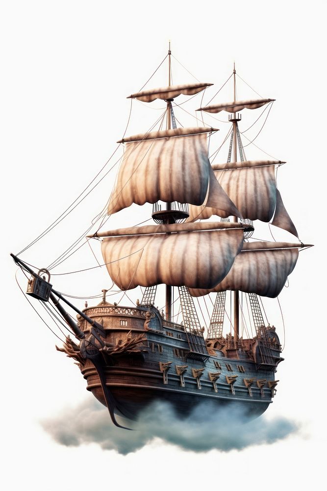 A magical flying pirate ship sailboat vehicle transportation. 