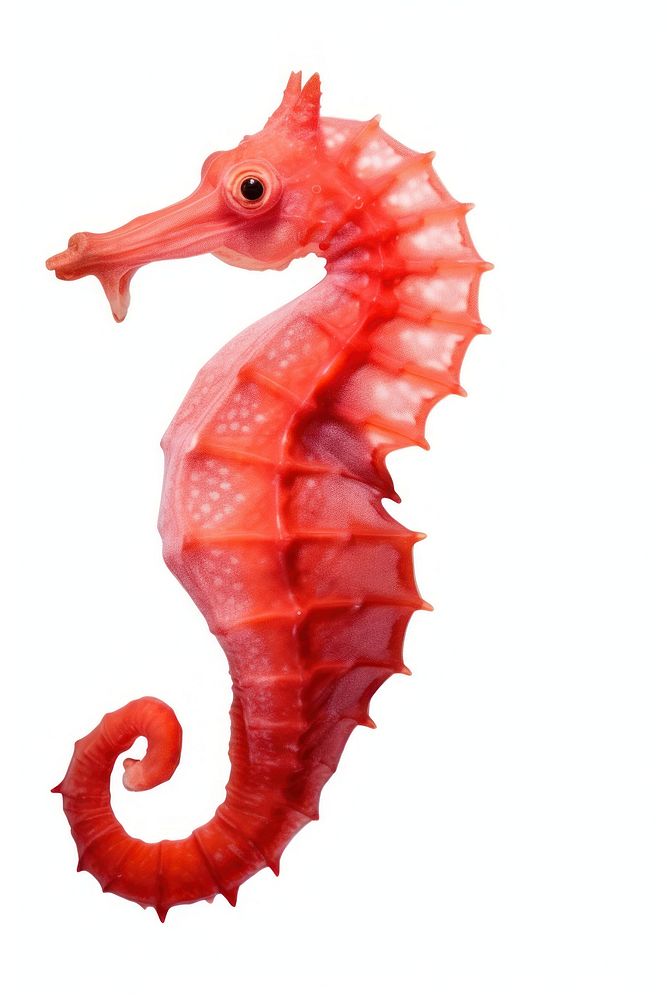 A red sea horse seahorse animal white background. AI generated Image by rawpixel.
