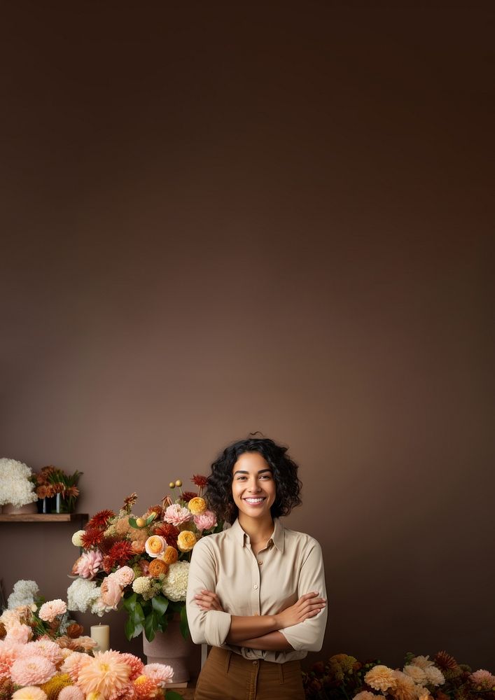 photo of a smiling florist looking at the camera studio shot isolated on a solid background. AI generated Image by rawpixel. 