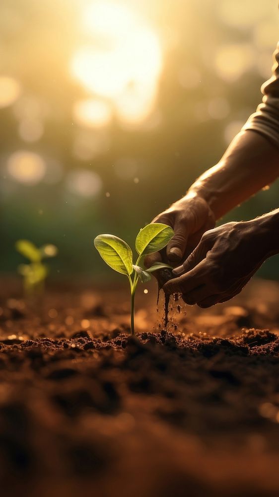 Photo of farmer start to plant seed for vegetable.  