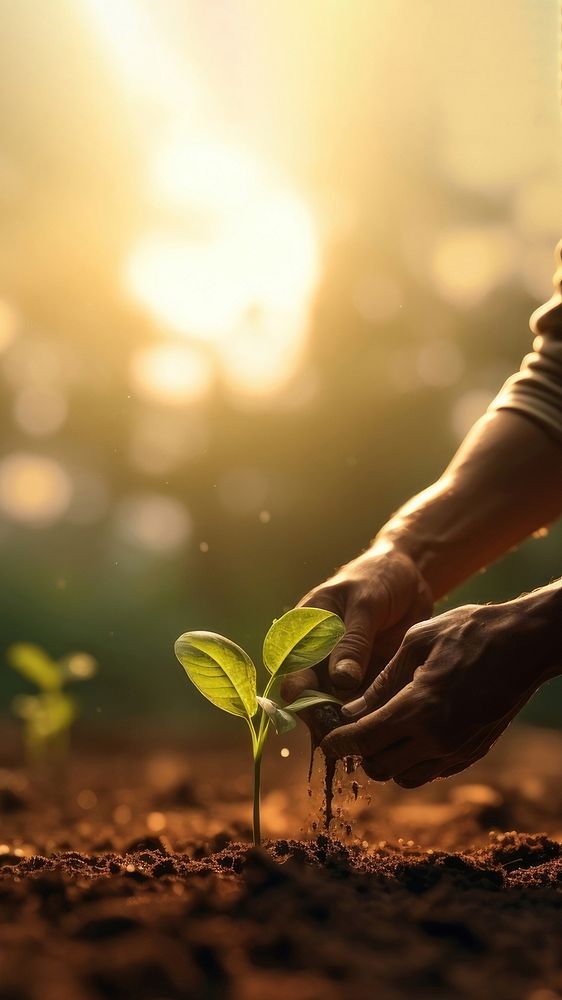 Photo of farmer start to plant seed for vegetable.  