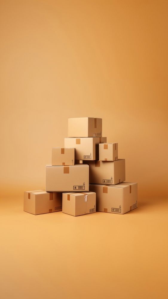 Photo of stacked moving boxes, isolated on beige background. AI generated Image by rawpixel. 