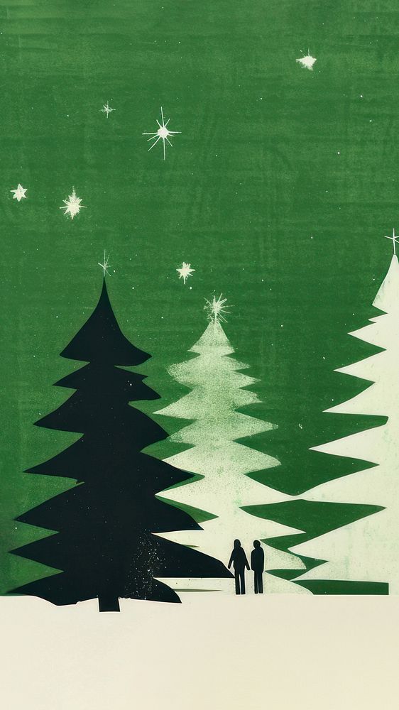 risograph printing illustration minimal simple Christmas, winter.  