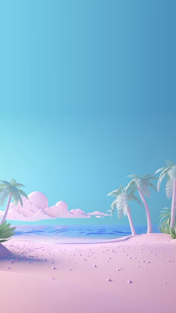 3d render background of a cartoon style of a dreamy pastel beach.  