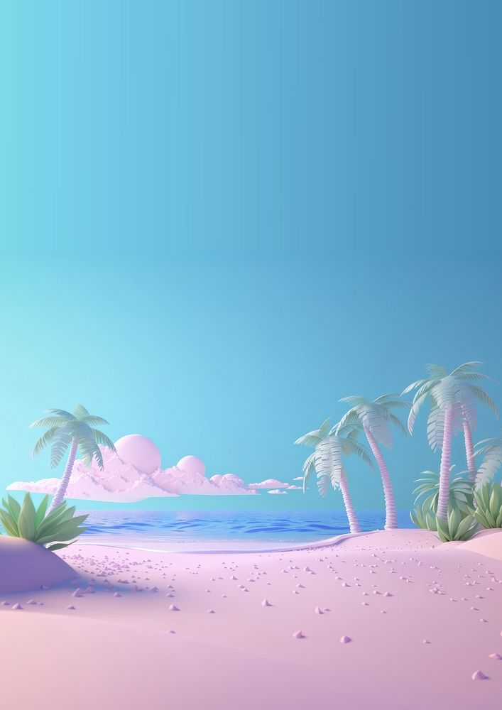 3d render background of a cartoon style of a dreamy pastel beach.  