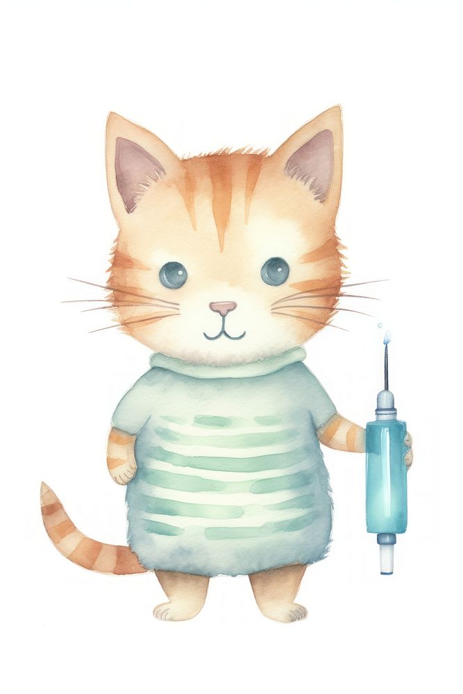 Cat syringe cartoon mammal. AI generated Image by rawpixel.