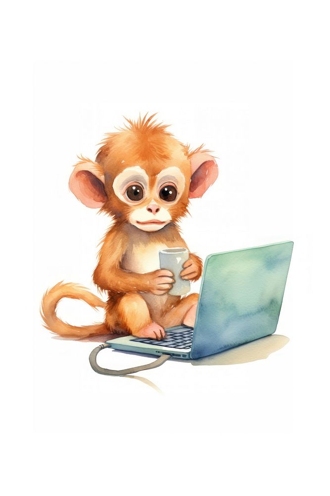Monkey monkey animal laptop. AI generated Image by rawpixel.