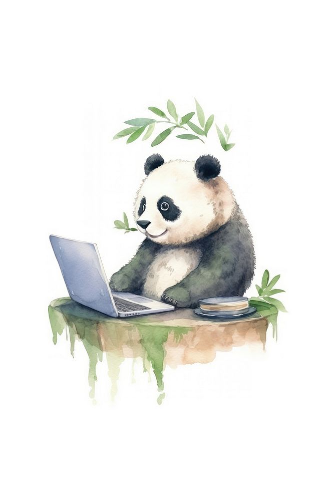 Giant panda animal laptop computer. AI generated Image by rawpixel.
