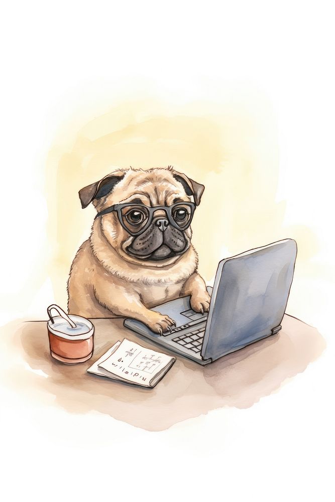 Pug animal laptop pug. AI generated Image by rawpixel.