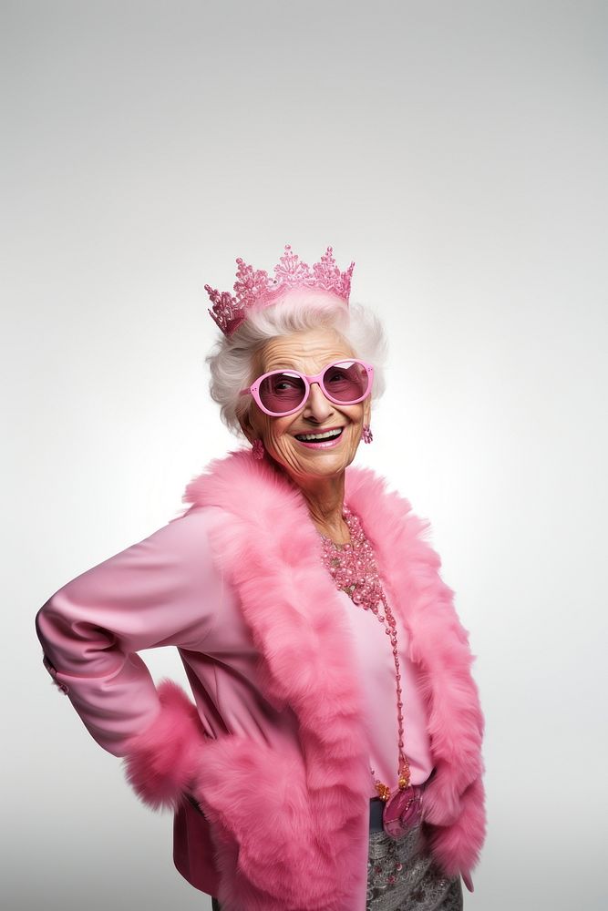 Pink party grandma, white background. AI generated image by rawpixel.