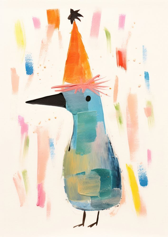 Bird wearing party hat dance animal painting representation. AI generated Image by rawpixel.