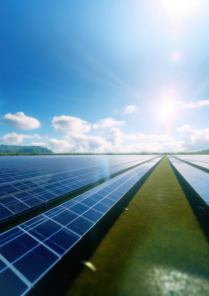 Solar cells plantation landscape skyline.  