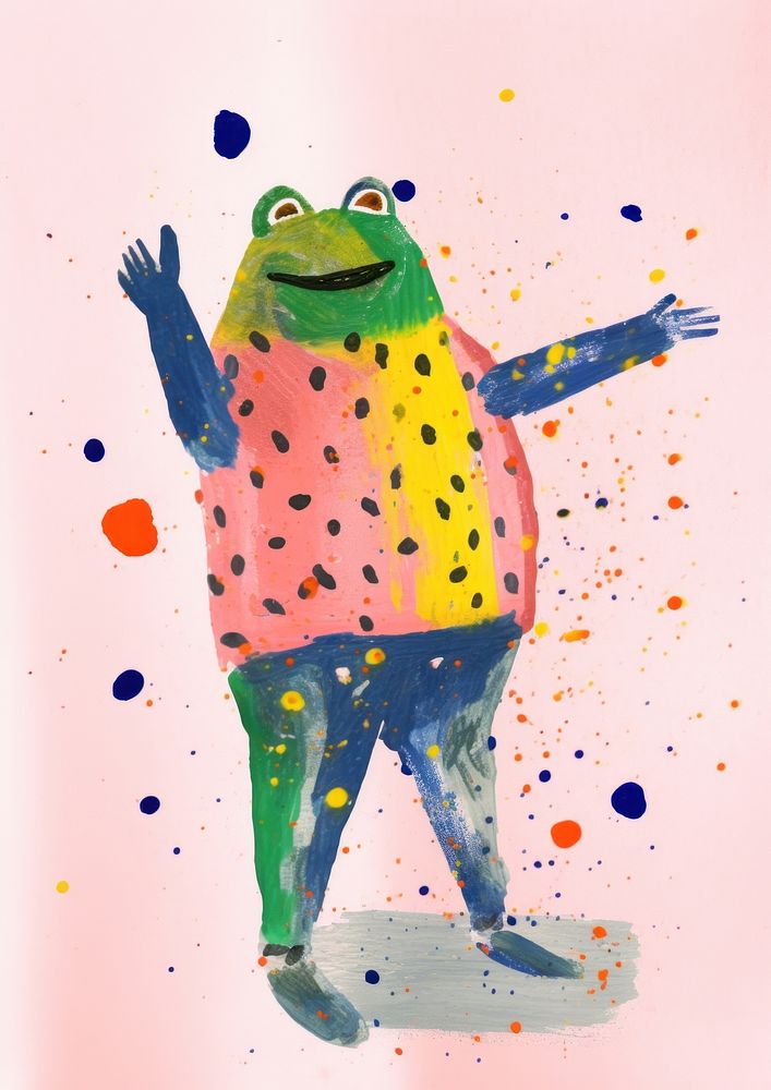 Happy frog celebrating art painting drawing. 