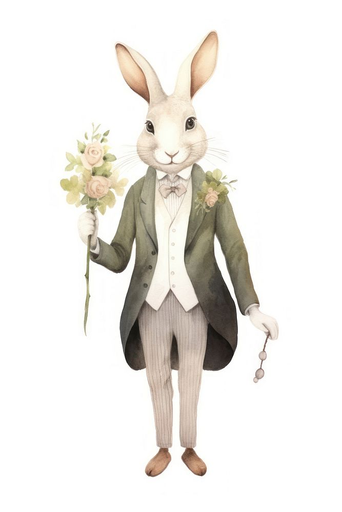 Rabbit groom animal mammal flower. AI generated Image by rawpixel.