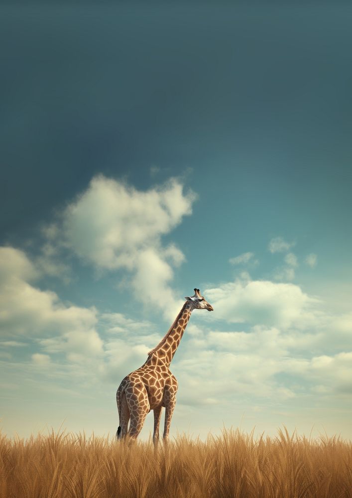 Giraffe field grassland wildlife. AI generated Image by rawpixel.