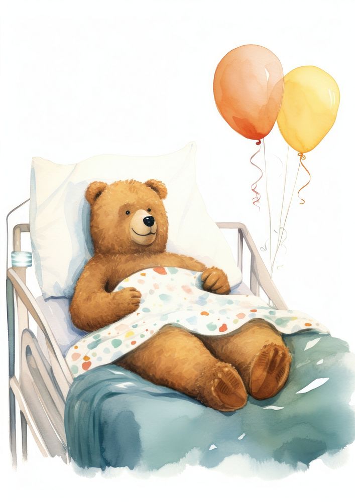 Chubby animal character sick bed furniture balloon. AI generated Image by rawpixel.