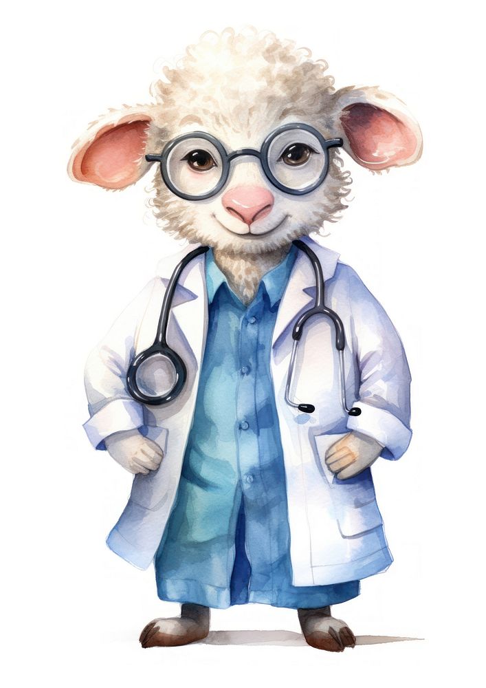 Sheep doctor glasses white background representation. AI generated Image by rawpixel.