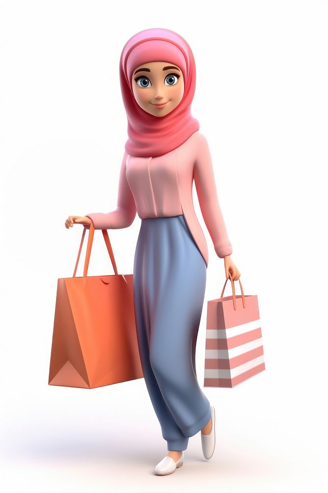 Shopping woman cartoon hijab. AI generated Image by rawpixel.