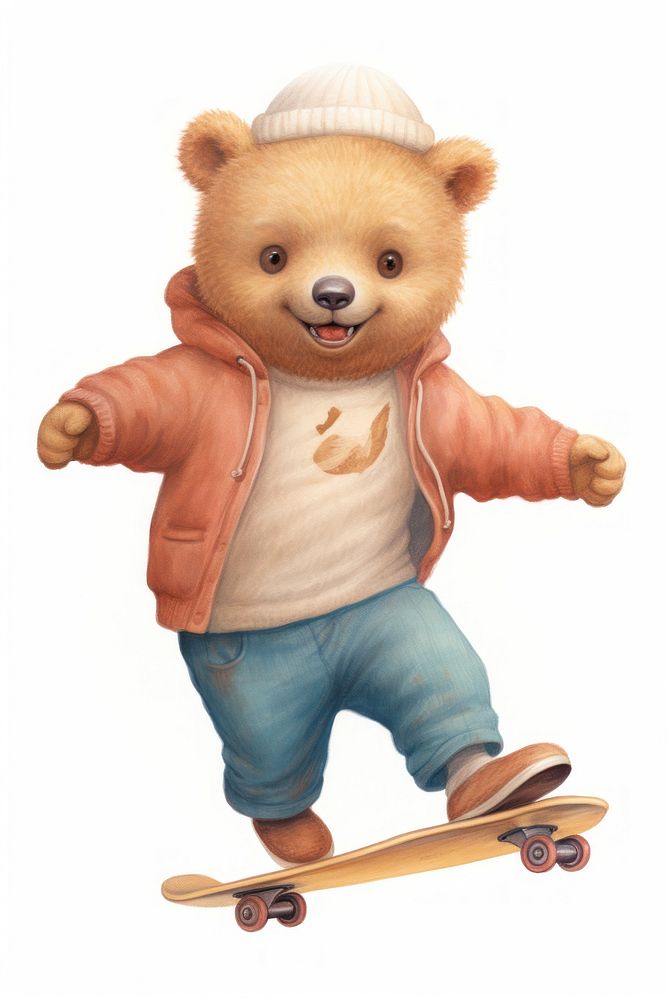Bear playing skateboard mammal cute toy. AI generated Image by rawpixel.