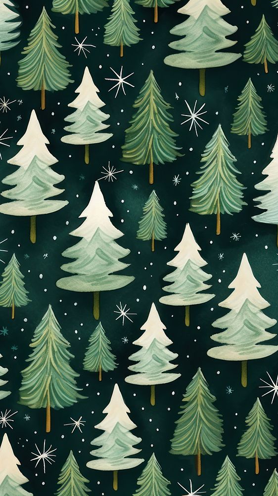 Christmas green watercolor pattern background.  