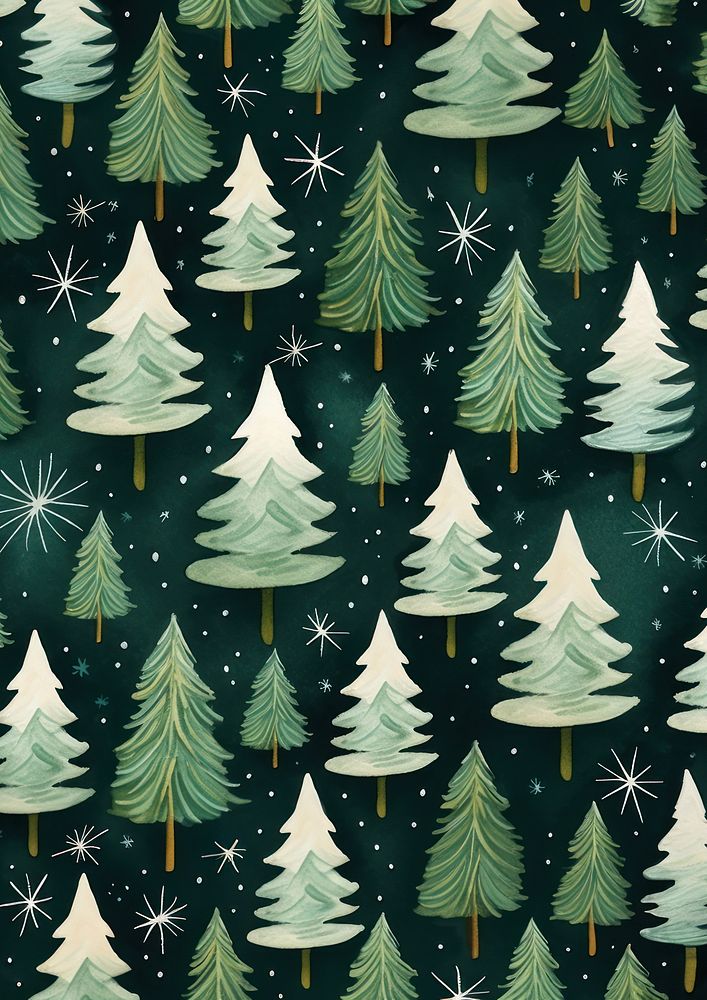 Christmas green watercolor pattern background.  