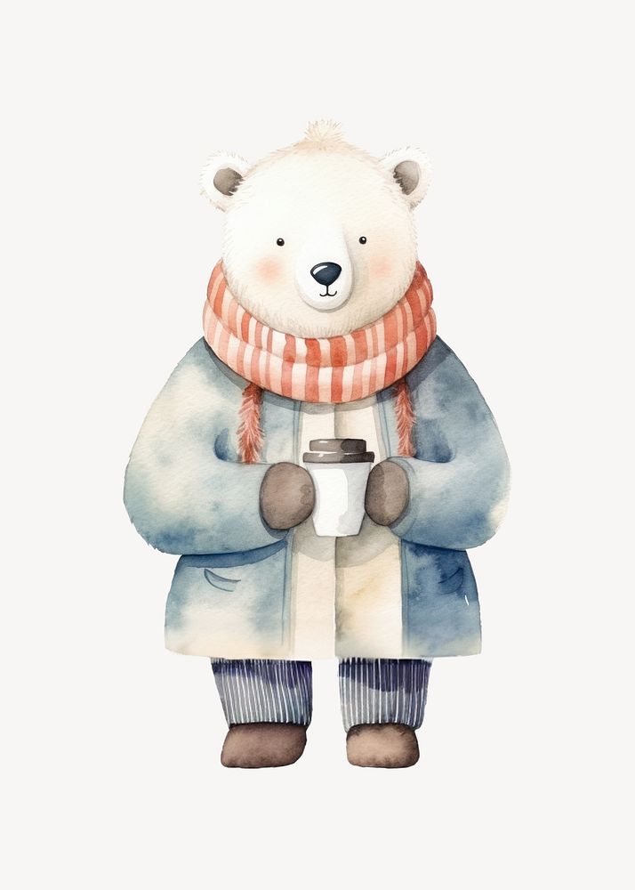 Polar bear wearing a winter outfit cartoon cute toy. 