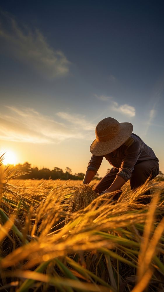 Photo of farmer in golden hour.  