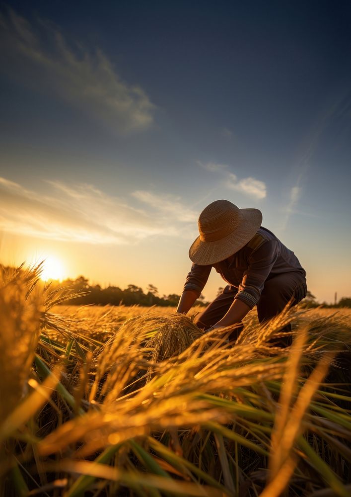 Photo of farmer in golden hour. AI generated Image by rawpixel. 