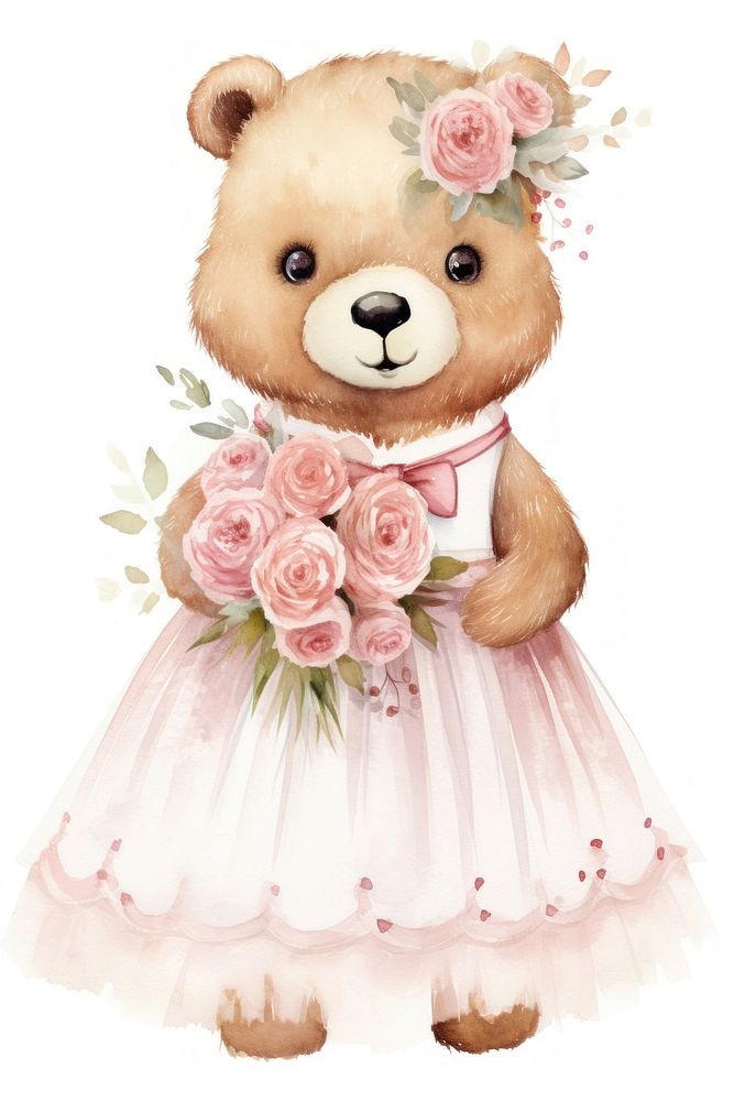 Cute bride bear flower nature plant. AI generated Image by rawpixel.