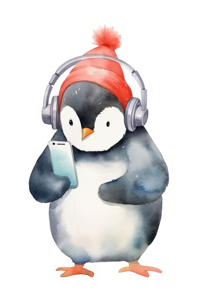 Business penguins headphones cartoon puffin. AI generated Image by rawpixel.