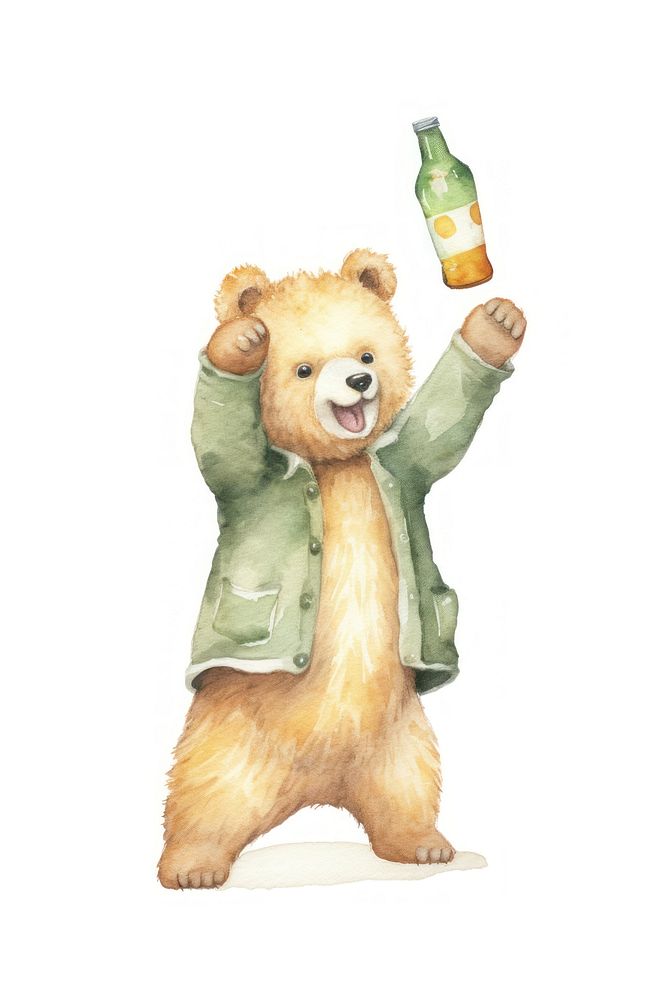 Bear dancing bottle cartoon mammal. AI generated Image by rawpixel.