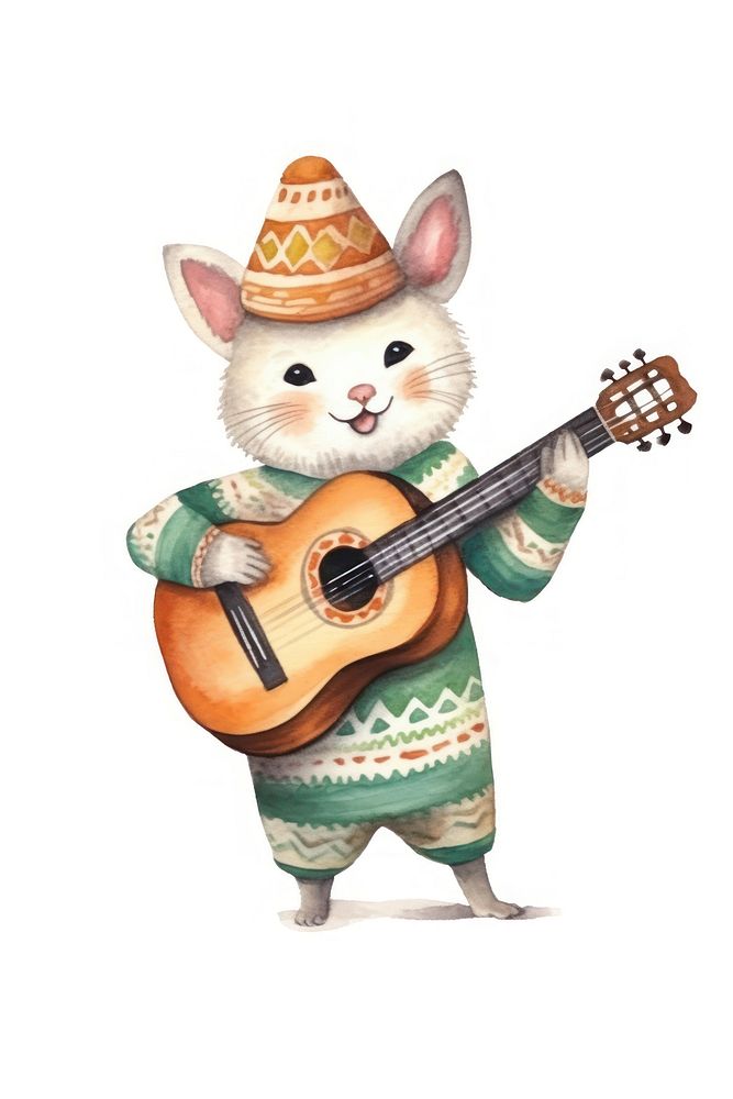 Fox dancing cartoon guitar cute. AI generated Image by rawpixel.