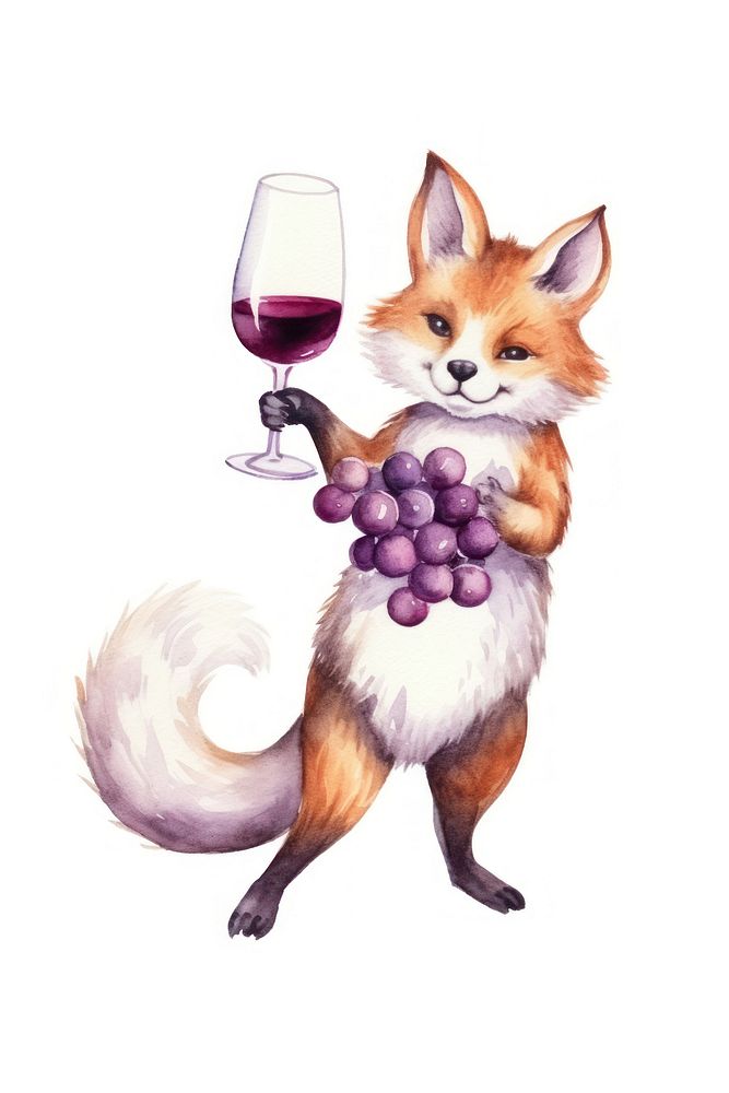 Fox dancing glass wine cartoon. AI generated Image by rawpixel.
