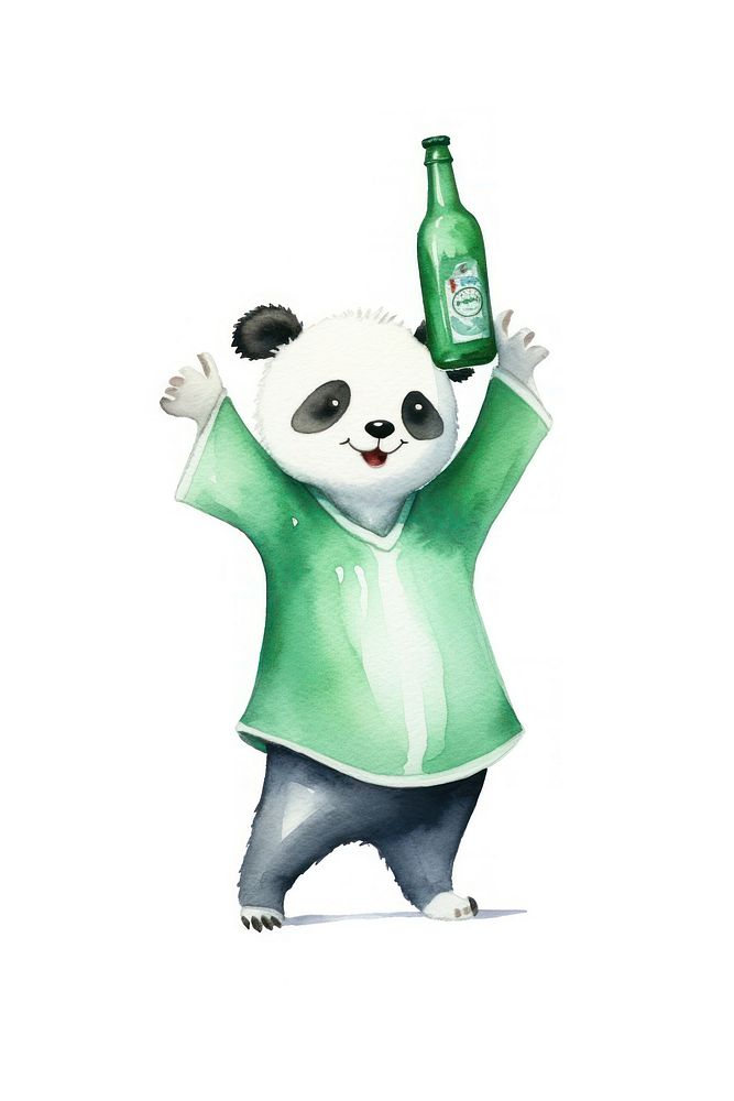 Panda dancing bottle cartoon mammal. AI generated Image by rawpixel.