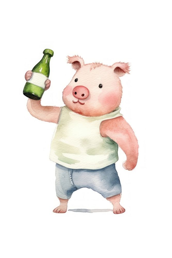 Pig dancing bottle cartoon beer. AI generated Image by rawpixel.