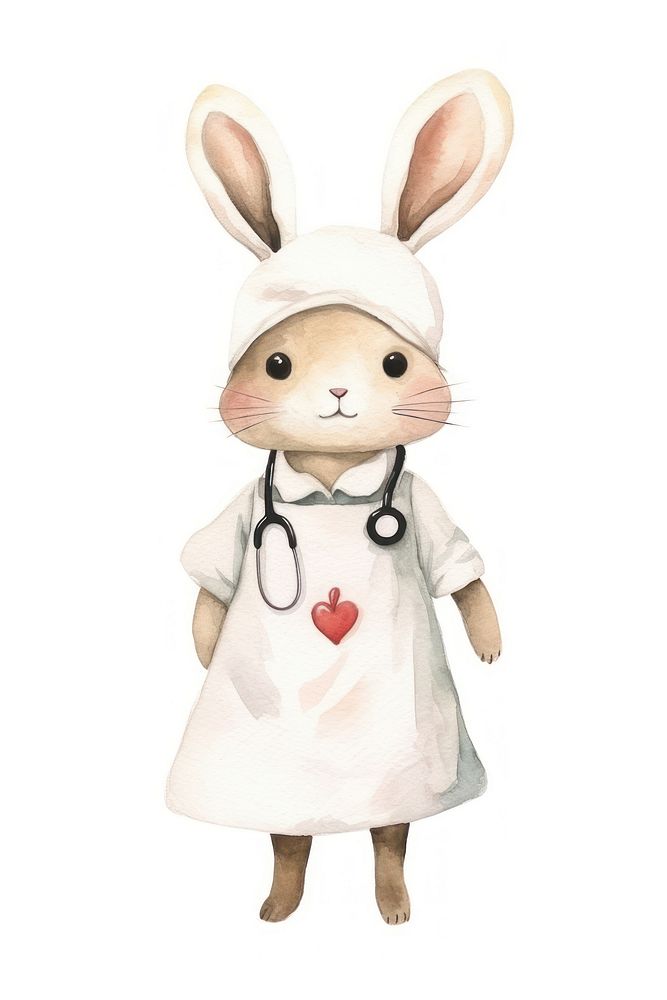 Rabbit nurse cartoon animal white. AI generated Image by rawpixel.