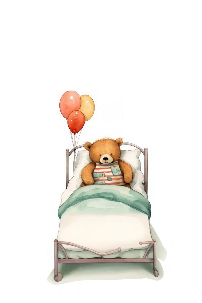 Sick bear bed furniture balloon. AI generated Image by rawpixel.