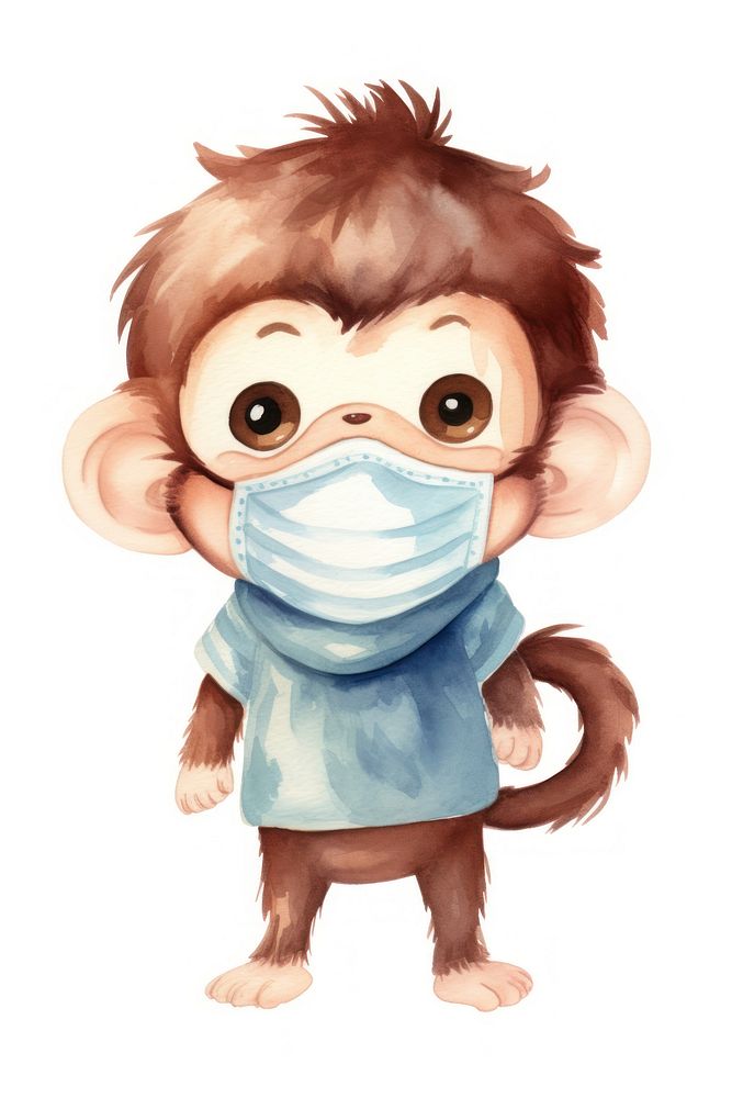 Monkey wearing face mask cartoon animal cute. AI generated Image by rawpixel.