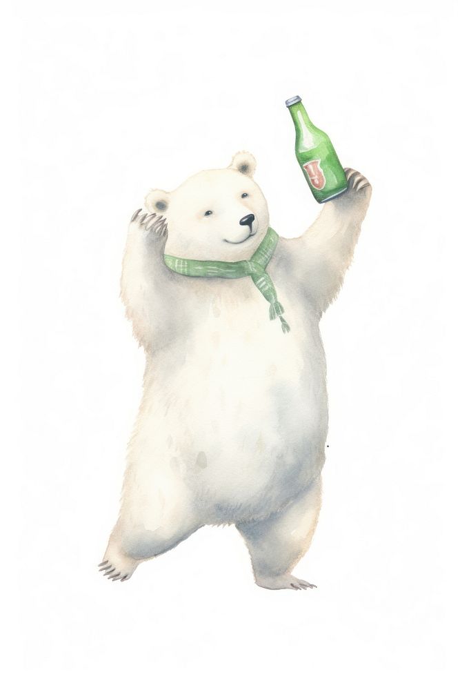 White bear dancing bottle cartoon mammal. AI generated Image by rawpixel.
