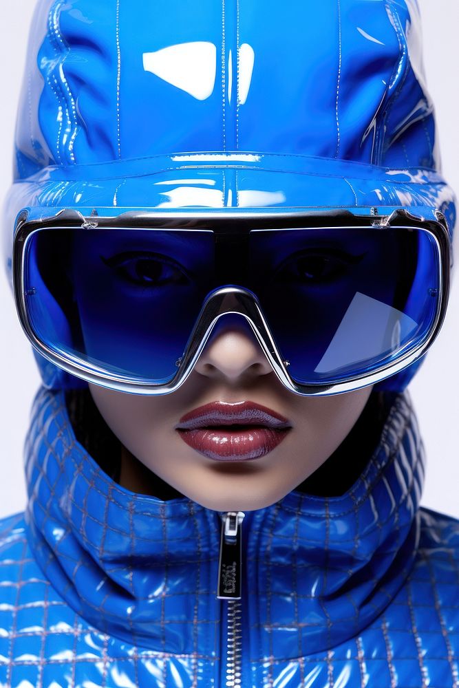 Neo-pop iconography sunglasses helmet blue. 